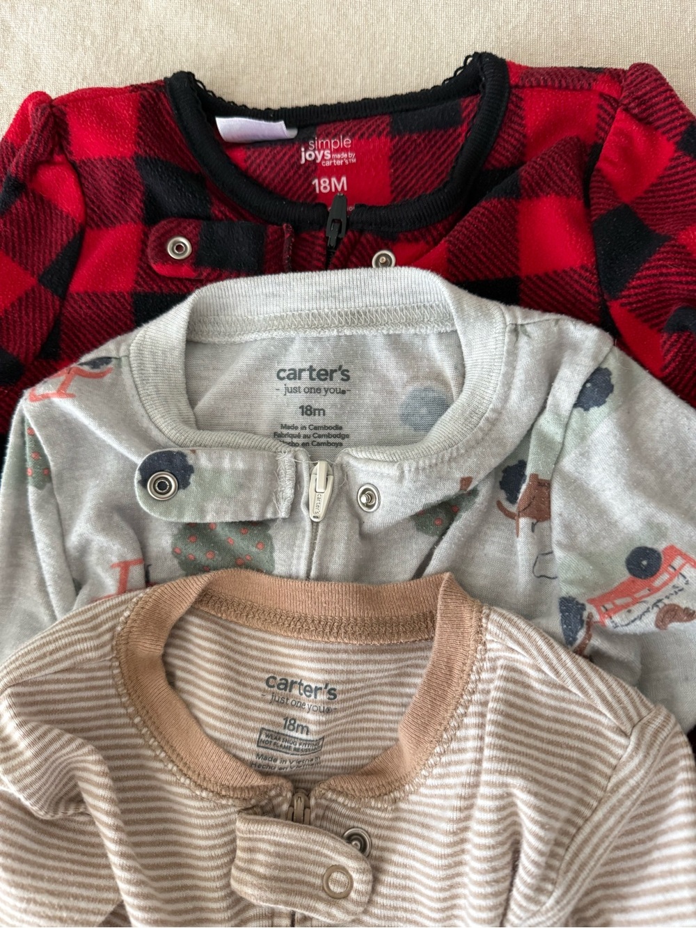 Carters Kids Zipper Footed Pajama Set Bundle Lot of 3 Size 18 months